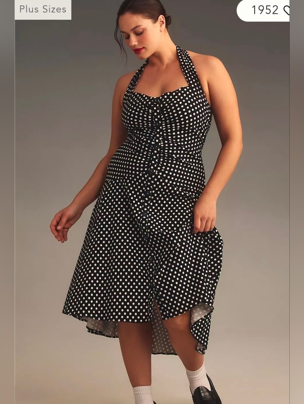 Anthropologie Maeve Halter Ruched Midi Polka Dot Dress 26w